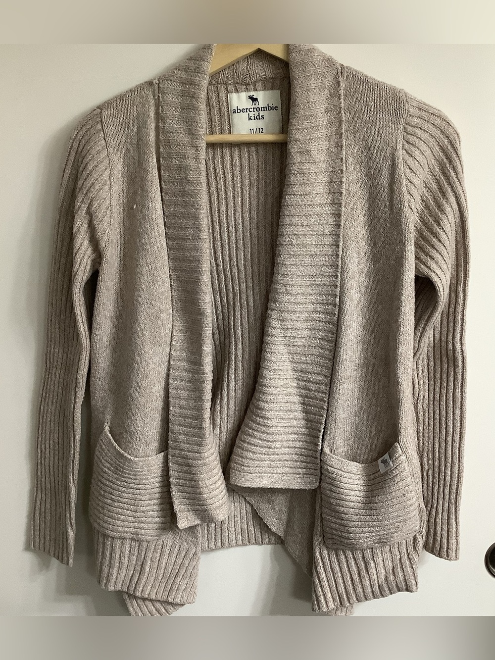 abercrombie kids Tan Ribbed Open Front Cardigan Sweater 11/12